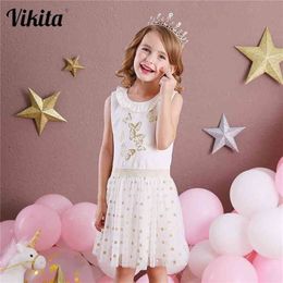 VIKITA Girl Princess New Summer Kid Girls Dress Sleeveless Kids Party Butterfly Costumes Children Sequins Dresses 210331