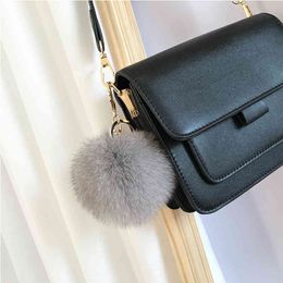 Key-Chain women Bag Hang Pendant Pompons Real Fox Fur Ball Accessories Key-Ring Trinket 24-Colors