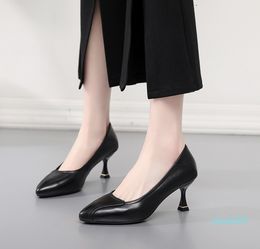 Dress Shoes Leather Shallow Mouth Single Low Top Pointed Thin Sho High Heel's Workplace