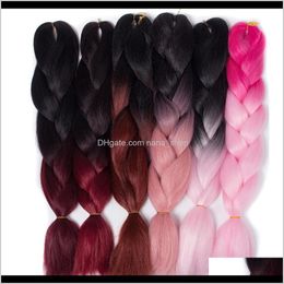 Bulks Qp Two Tone Colored Crochet Braids Hair 24" 60Cm 100G/Pc Synthetic Ombre Jumbo Braiding Extensions 1Jbjb Ldwm3