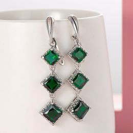 Square Cut Green Zircon Dangle Earrings Elegant Women Gift 18k White Gold Filled Classic Pretty Jewelry