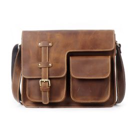 Shoulder Bag Genuine Leather Men Crazy HorseMale Vintage Travel Crossbody Middle Bussiness Tablet Messenger Handbag