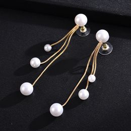 Korean Temperament Fashion Exaggeration Long Tassel Earrings Pearl Stud Earrings Fashion Girl Accessories