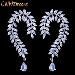 Designer Olive Leaf Cubic Zirconia Crystal Big Long Party Earrings Luxury Brand Jewellery Womens Accessories CZ283 210714
