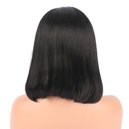 Lace Front Synthetic Hair Wigs Short Bob 1B Color Natural Straight Side Part 14 Short Bob Cut Lace Wig Medium sizefactory direct