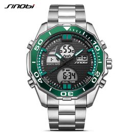 Sinobi Top Quality Men's Watches Luxury Dual Display Digital Analogue Fashion Wirstwatch Steel Military Clock Relogio Masculino Q0524