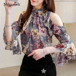Womens O-neck Elegant Female Tops Long Sleeve Floral Women Blouses and Short Butterfly Clothing 5388 50 210518
