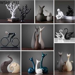 1pcs Ceramic animal vase like swan deer ornament bookcase crafts home living room office desktop figurine decoration 210804