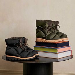2022 202 Designer PILLOW Comfort Ankle Boots Women Fashion Soft Down Flat Shoes Waterproof Nylon Upper Winter Outdoor Snowfield Boot Size 35-42