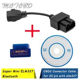 elm327 pins UK - Code Readers & Scan Tools Super Mini ELM327 Bluetooth + OBD2 Connector Cable For 20 Pin Car Scanner Diagnostic Tool ELM 327 Android Torque W