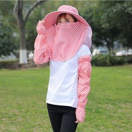 New fashion face-covering sun hat sleeve veil set Polka dot sunny outdoor cycling caps Wide Brim Hats