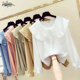 Autumn Long Sleeve White Elegant Blouse Casual Cotton Harajuku Shirts Women Ruffles Loose Vintage Tops Blusas 11965 210508