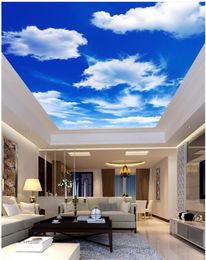 Blue sky and white clouds living room bedroom ceiling mural modern wallpaper