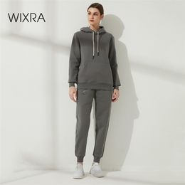 Wixra Winter Women Oversize Sweatshirts High-End 100% Cotton Heavy Basic Unisex Tracksuits for Men Warm Fleece Set 210729