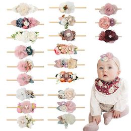 Vintage Flower Nylon Headband Baby Girls Headband Newborn Photography Props Gifts Elastic Hair Bands Pearl Accessories