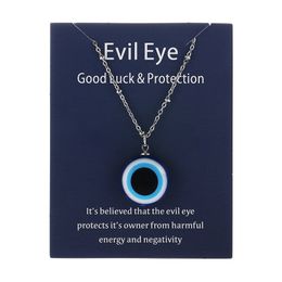 Women Blue Evil Eye Necklaces with Card Fashion Silver 14K Gold Plated Rolo Link Chain Resin Pendant Necklace Good Luck Choker Jewellery Birthday Gifts