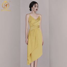 Sexy V Neck Summer Dress Women Spaghetti Strap Sleeveless Backless Asymmetry Long Dresses Fashion Lady Vestido 210520