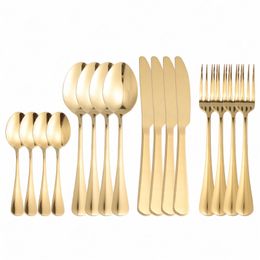 Golden Cutlery Set Western Flatware Knife Fork Spoon Dinner Service Stainless Steel Dinnerware Set Tableware Sets Kitchen Tools 211108