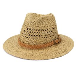 Summer Fashion Hand Woven Paper Straw Jazz Hat Women Men Wide Brim Sun Protection Hat Outdoor Beach Cap White Black Wholesale