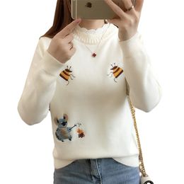 Fashion Autumn Women Sweater Pullover Winter Tops Korean Embroidery Little Bee Loose Warm Knitwear Jumpers Ladies D2531 211011