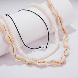 Pendant Necklaces Bohemian Shell Pearl Soft Pottery Clavicle Chain Choker Necklace For Women Layered Female Summer Vacation Jewellery C