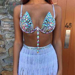 NXY sexy set Shiny Rhinestones Bra Brief Set Women Halter Bra Sexy Panty Two Piece Set Summer Beach Outfits Rave Festival Lingerie Sets 1202