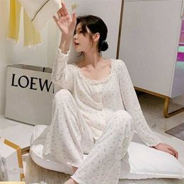 QWEEK Kawaii Pyjama Summer Suit for Women Two Piece Set Small Floral Lace Edge Pyjamas Sleepwear Pijamas Home Clothes 211215