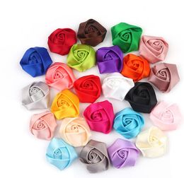 Baby Girls Satin Ribbon Multilayers 3D Fabric Rose Flowers For headbands corsage Kid DIY Christmas Hair Styling Accessories 22 Colours