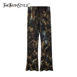 Vintage Tie Dye Trousers For Women High Waist Full Length Casual Pleated Flare Pants Female Spring Fashion 210521