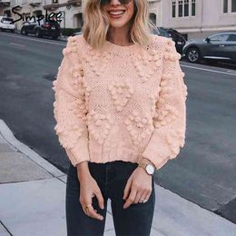 Pink hairball autumn winter sweaters ladies O neck long sleeve casual pullover fashion loose knitted jumper 210414