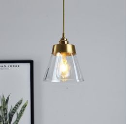 Nordic Style Clear Glass Pendant Lamps Cone Shade Single Bulb Brass Hanging Lights Art