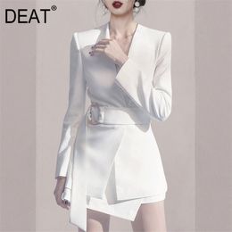 sash rings UK - DEAT Blazer Women's Ring Sashes High Waist Slim Banquet Notched Full Sleeve Office Lady New Fashion Design Clothing AR888 210429