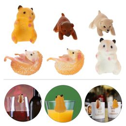 Mugs 6pcs Animals Glass Cup Rim Charms Markers Decoration Random Style