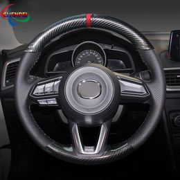 Steering Wheel Covers DIY Anti-Slip PU Carbon Fibre Leather Cover For 3 CX-5 2021 CX-9 Car Interior Decoration