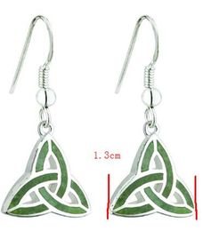Solid 925 Sterling Silver Girl's Dangle Earring GreenTurkey Irish Triquetra Celtic Knot Amulet Fishhooks Ear Ring Jewellery For Lady