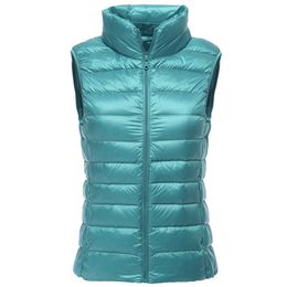 Packable Ultra-light Sleeveles's Winter Down Jacket White Duck Feather Warm Waistcoat Vest Outerwear Coats for Woman 210913