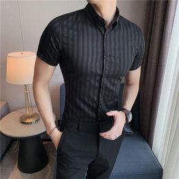 mens high end clothing Canada - Men's Dress Shirts 2021 Summer Clothes Striped Shirt Handsome Top Business High-End Slim Fit Fashion Men 's Short Sleeve
