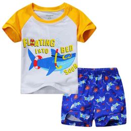 Summer Boys Clothes Suits Shark Beach Sets Fashion Children tracksuits Short Sleeve T-Shirts Shorts Pant Suit 210413