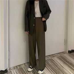 OL Straight Wide leg Pants for Women Spring Autumn Work Wear High Waist Trousers Casual Loose Formal Suit 210421