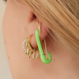 Pink Green Yellow Safety Pin Earring 2021 Neon Jewellery For Women Lady Gift Gold Filled Colourful Enamel Multi Piercing Stud