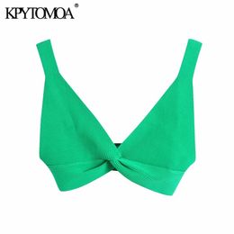 KPYTOMOA Women Fashion Ribbed Knit Crop Tank Tops Vintage V Neck Wide Straps Female Camis Mujer 210625