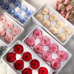 DHL 8pcs/box High Quality Preserved Flowers Flower Valentines Immortal Rose 5cm Diameter Eternal Life Flower Mothers Day Gift EE