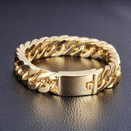 Luxury Gold Biker Chain Man Women Bracelet 14mm Punk Hiphop Miami Stainless Steel Cuban Curb Mens Bracelets Jewellery 2021 Link,