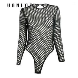 Sexy Hollow Out Mesh Bodysuits Black Backless Long Sleeve Bodysuit Women Beach Wear Rompers Womens Jumpsuit Women's Jumpsuits &