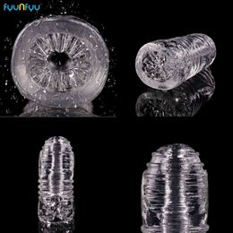 NXY Sex Masturbators Men Masturbator Crystal Transparent Clear Silicone Realistic Vagina for Man Male Products 220127