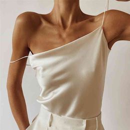 Women Elegant Satin Solid Color Cami Tops Sexy Club Draped Spaghetti Strap Camis Ladies Spring Summer Sleeveless Camisole 210401