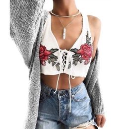 Sexy Retro Embroidered Bandage Design Fashion Vest For Bralette Lady Bandage Strappy Top Summer T-shirt Lingerie X0507