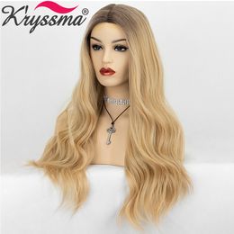 Long Wave Ombre Brown Blonde Wigs For Women Black Brown Root Woman Wig Synthetic Wigs Heat Resistant Cosplay Womens Wigsfactory direct