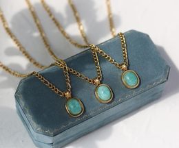 Pendant Necklaces Light Luxury Gift Mint Green Holiday Style Roman Tianhe Stone Oval Natural Necklace Clavicle Chain Niche Design