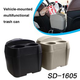 Car Organizer Trash Can Bin With Water Cup Holder Storage Box Plastic Flip Type Waste Auto Interior Accessories